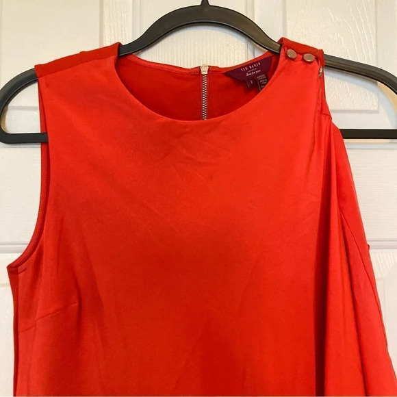 TED BAKER Red Orange Asymmetric Dress Size 2 US Size 6 - Picture 3 of 7